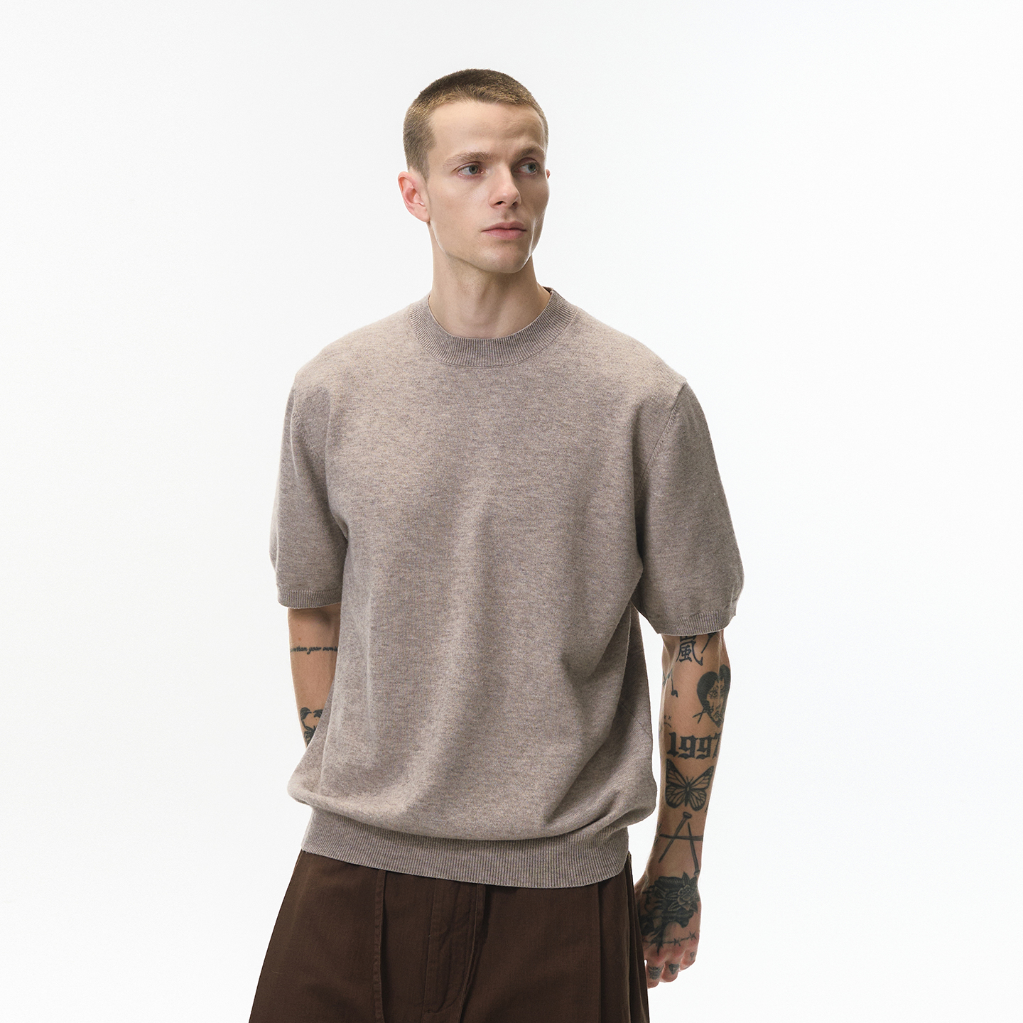 高级感老钱风保暖毛织短袖T恤男