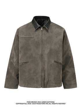 美式复古底特律绒面翻领夹克男潮牌高街cleanfit宽松短款夹棉外套