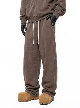 美式复古洗水宽松阔腿休闲裤男潮牌百搭直筒卫裤加绒垂感弯刀长裤