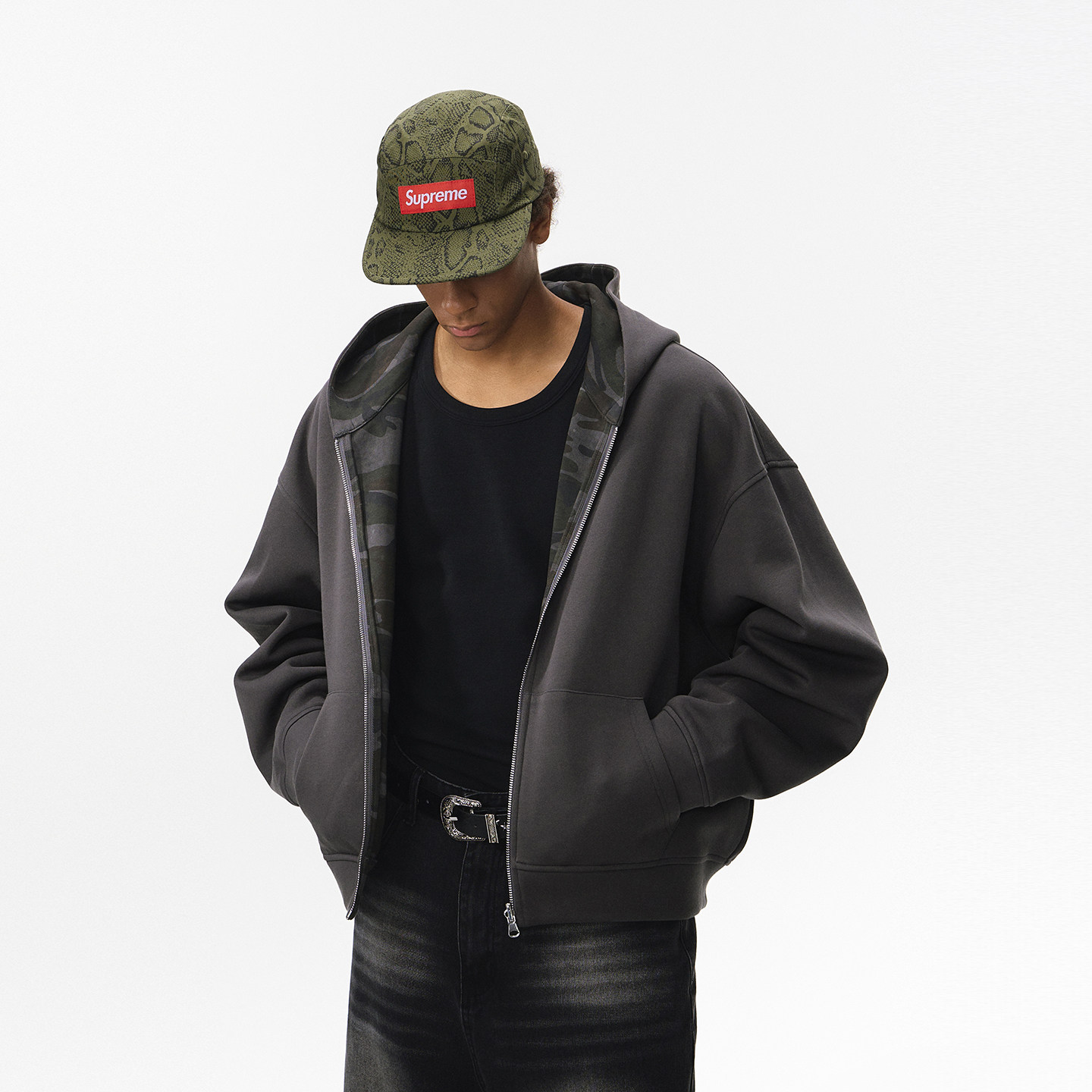 美式复古迷彩双面穿拉链外套男女老钱风宽松休闲百搭连帽开衫卫衣