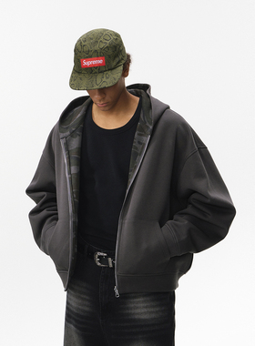 美式复古迷彩双面穿拉链外套男女老钱风宽松休闲百搭连帽开衫卫衣