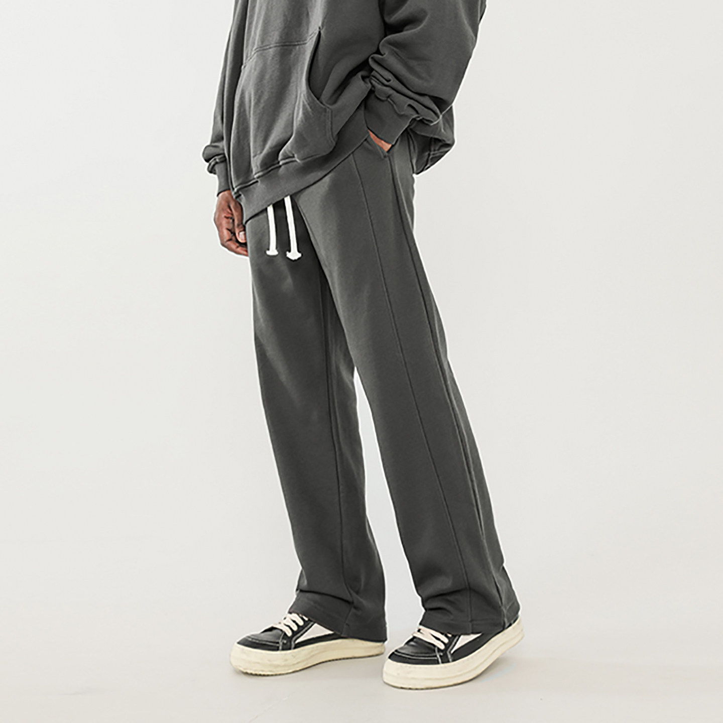 350G毛圈拼接阔腿休闲裤男潮牌街头百搭运动长裤宽松垂感直筒卫裤