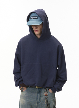 380G重磅龙鳞连帽卫衣男女美式潮牌boxy短款宽松纯色休闲情侣帽衫