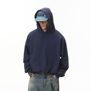 宽松纯色休闲情侣帽衫 380G重磅龙鳞连帽卫衣男女美式 潮牌boxy短款