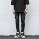 男高街小脚长裤 欧美潮牌街头基础百搭泼墨黑灰色弹力修身 牛仔裤 子