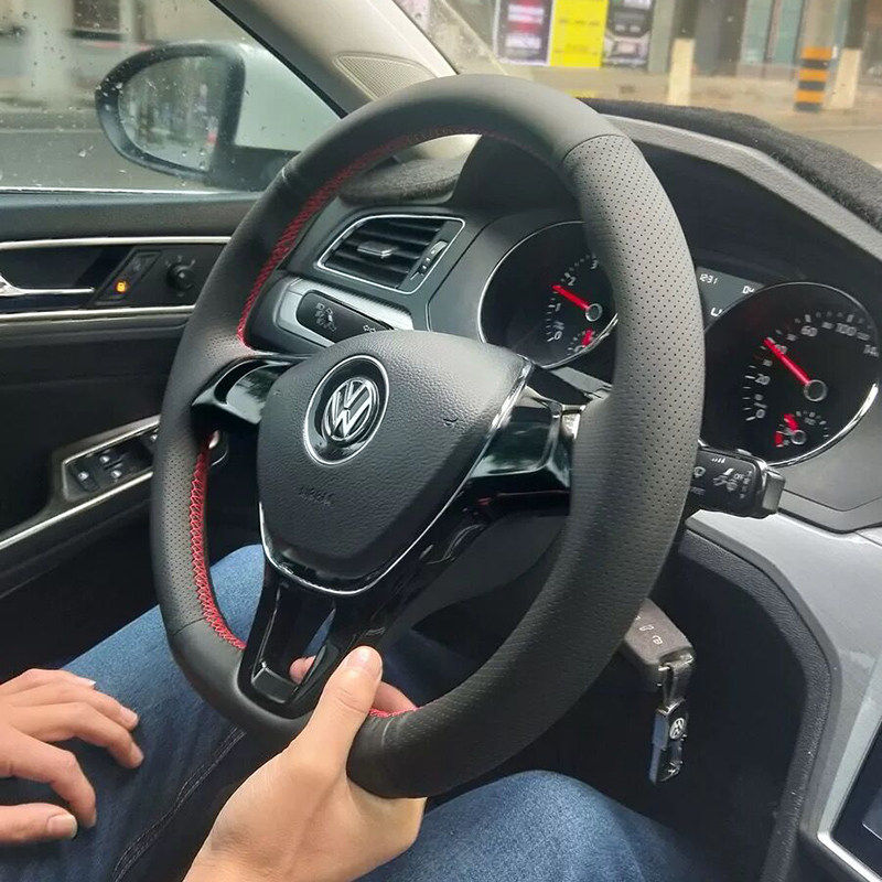 大众CC途岳高尔夫途观探歌朗逸速腾迈腾方向盘套真皮把套手缝专用