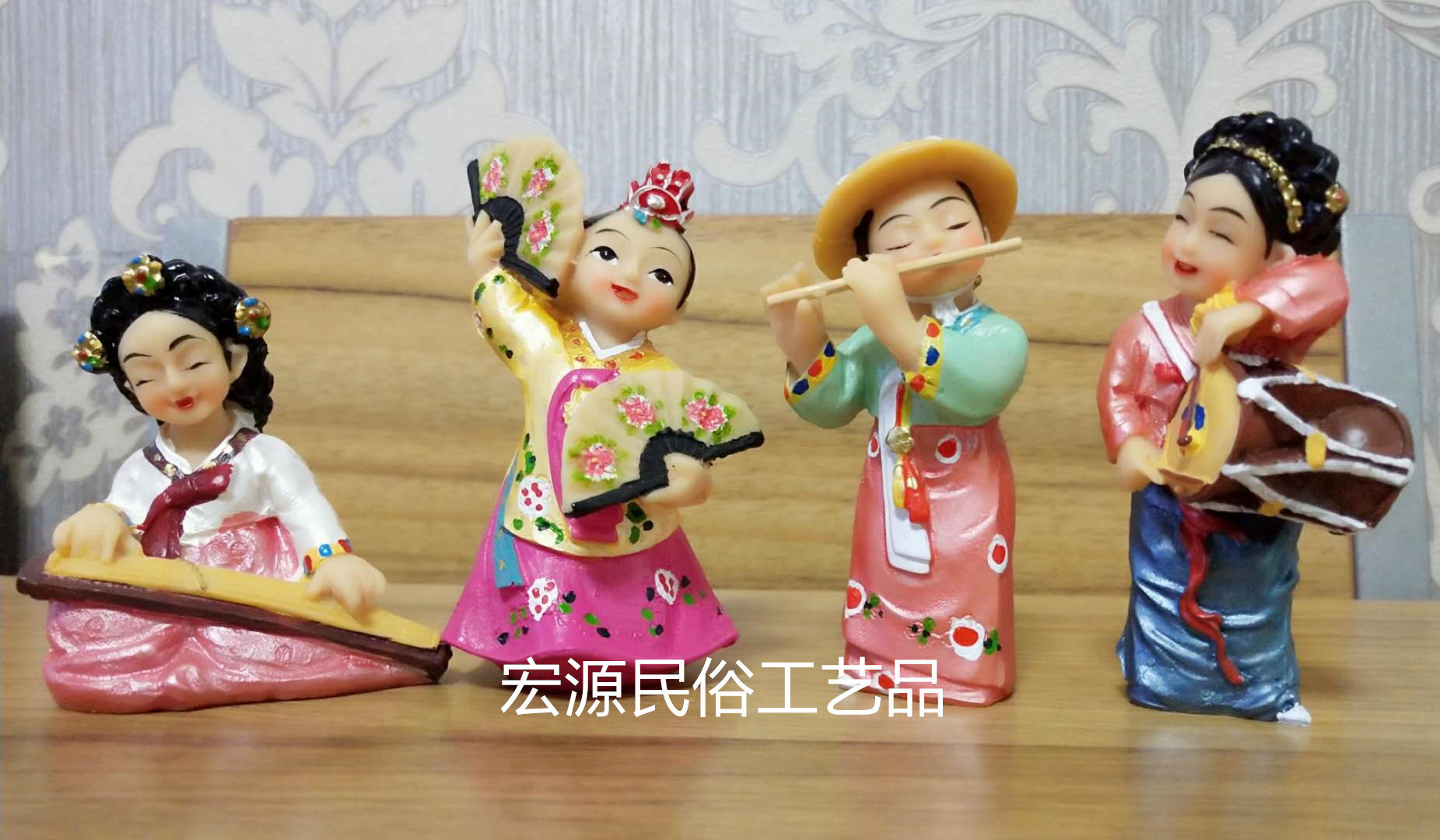 朝鲜传统农乐摆件树脂人偶/朝鲜族民俗扇子鼓/韩服娃娃装饰品