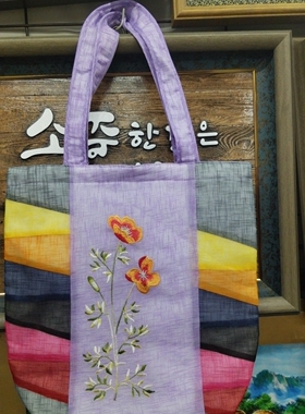 延吉朝鲜族刺绣单肩包棉料女士包韩式拼接彩条包