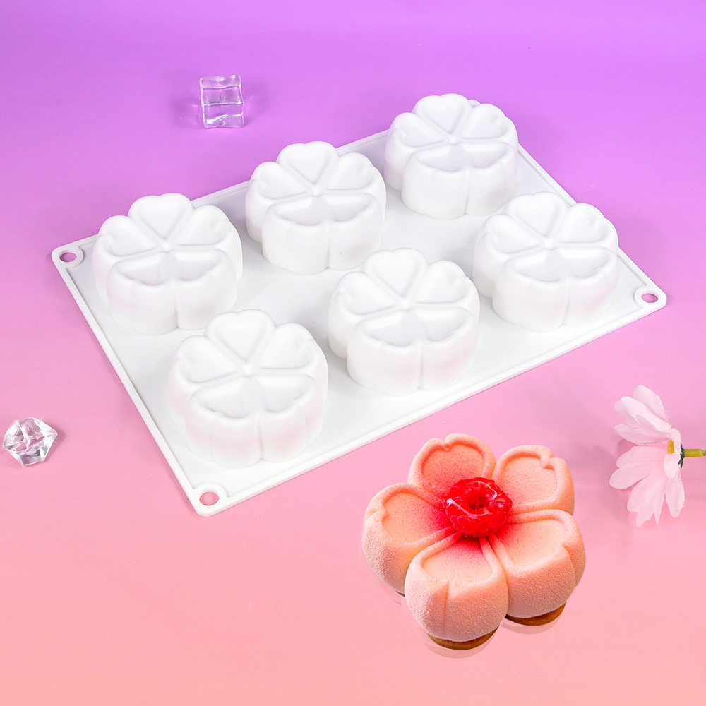6连花朵慕斯蛋糕模具 樱花巧克力硅胶模具diy花瓣西点烘焙工具