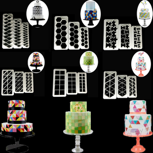 翻糖蛋糕模具几何形状塑料切模 菱形六角形三角形正方形印花模3pc