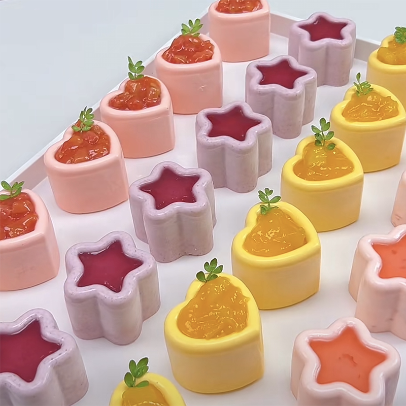 6连爱心星星凹槽慕斯蛋糕硅胶模 圆形巧克力布丁奶冻烘焙模具