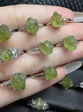 好记水晶橄榄石原石戒指铜托镶嵌小众高级随机发送家人闺蜜朋友