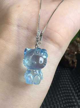 好记水晶海蓝宝Kt猫s925银扣制作小众时尚高级精致送朋友随机发货