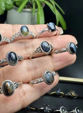 好记水晶彼得石戒指s925银镶嵌时尚复古精致随机发送朋友生日礼物