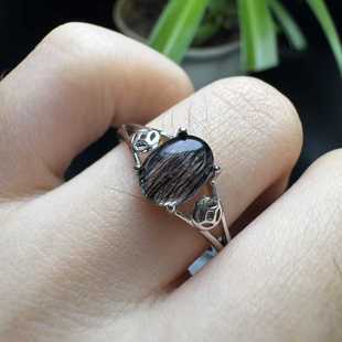 好记水晶黑发晶戒指铜托镶嵌小众复古高级精致感送朋友家人随机发