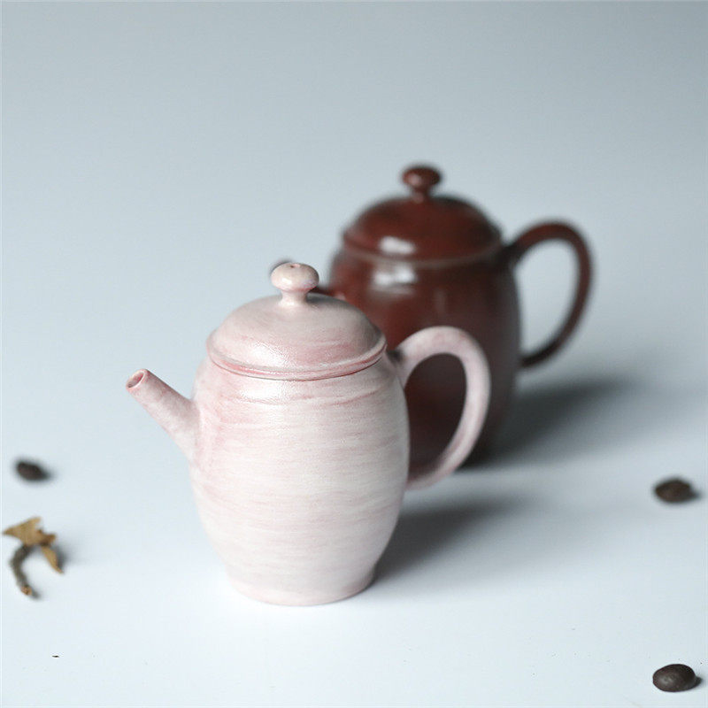 景德镇手绘樱花粉秦权壶女士粉色泡茶壶高颜值故宫红功夫茶具送礼