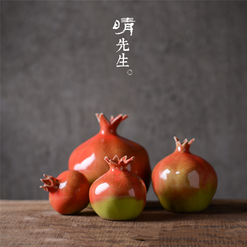 陶瓷石榴仿生设计工艺品摆件创意室内装饰品简约现代水果雕塑花插