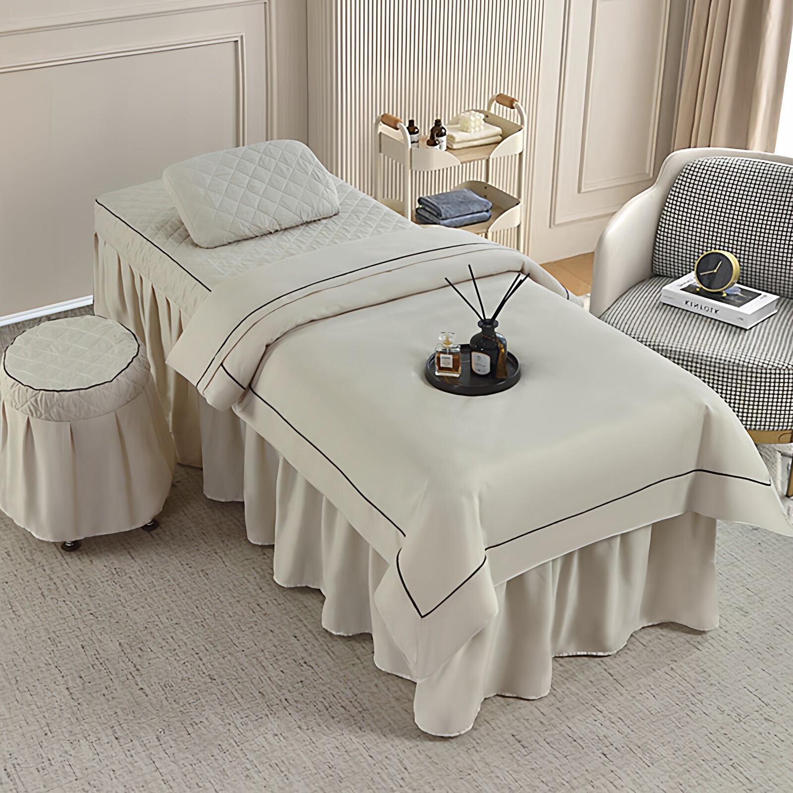 美容床罩四件套新款按摩理疗纯色简约美容院专用洗头床套四季通用