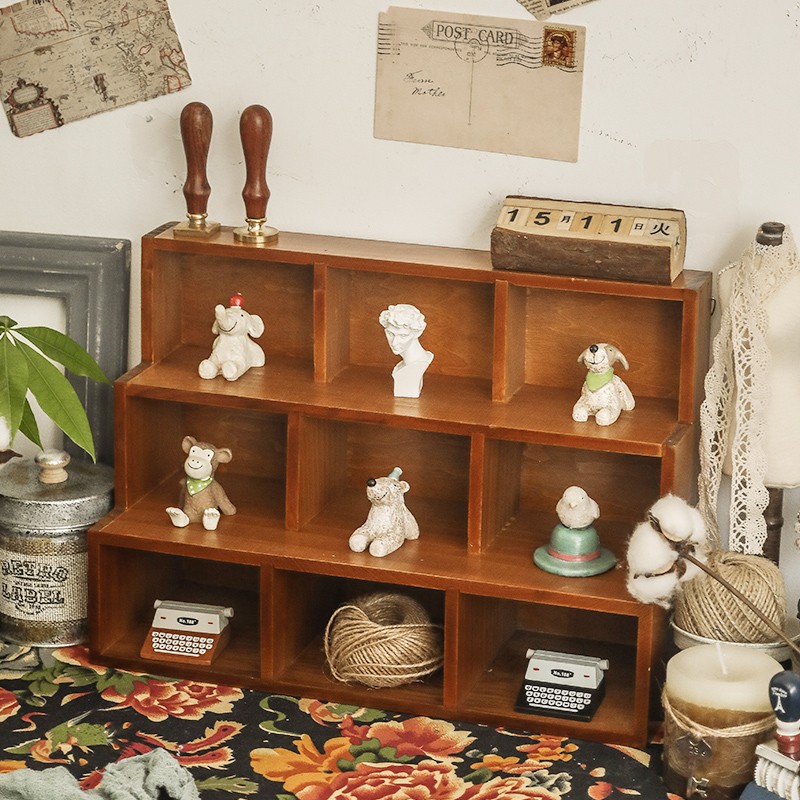 摆件展示架多格分隔收纳盒壁挂博古架文玩多层zakka木质复古柜子