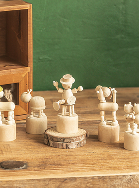 桌面装饰卧室小动物摆件木质复古