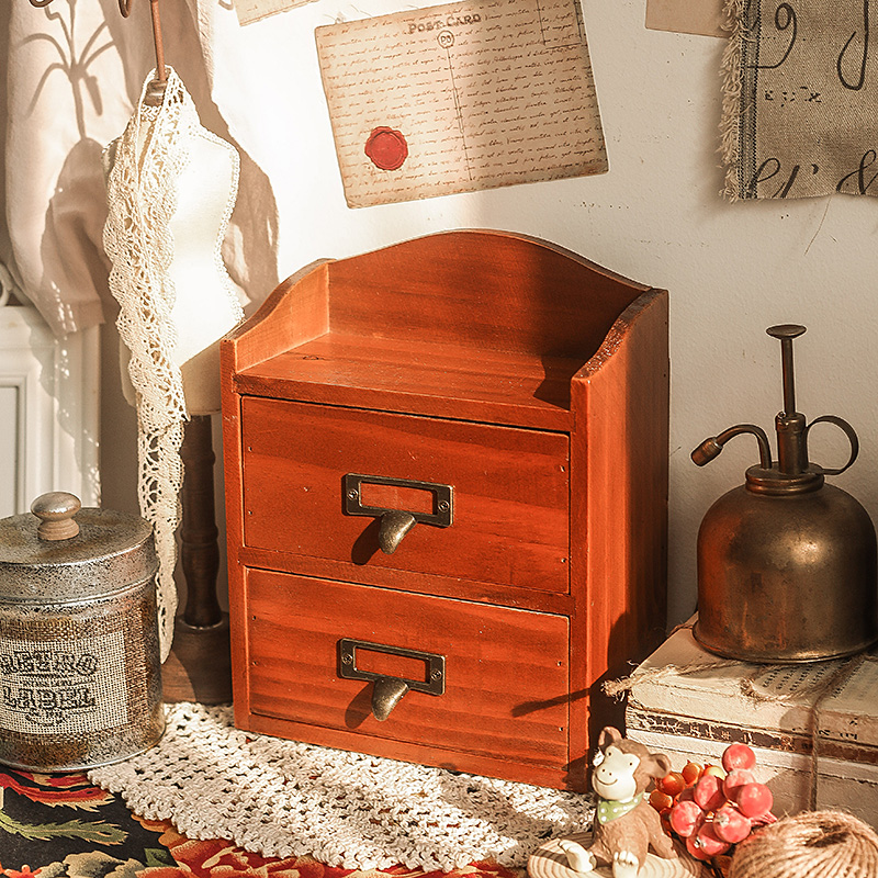 创意风桌面多功能实木柜收纳盒