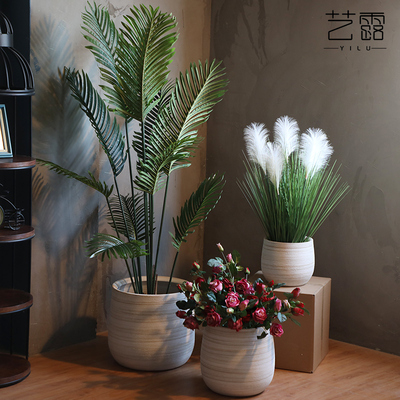 陶瓷北欧花盆创意简约花瓶木白泥色绿植水培大口径室内阳台装饰缸