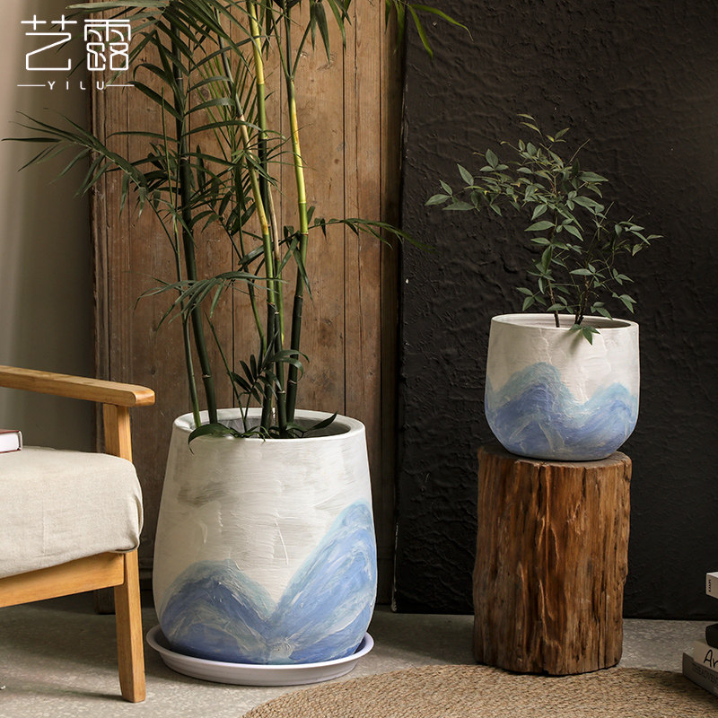 新中式现代简约风陶瓷北欧花盆大花瓶落地庭院装饰多肉绿植养殖盆,家居饰品,花盆,淘宝优惠券,粉丝福利购,淘宝优惠卷