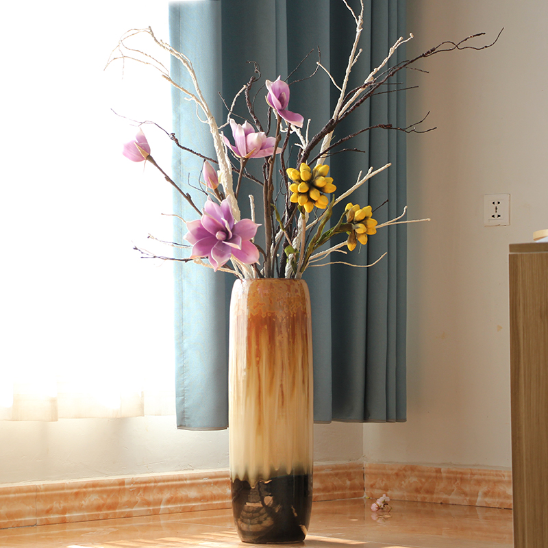 景德镇陶瓷器 现代简约欧式客厅落地花器 颜色釉窑变花瓶装饰摆件