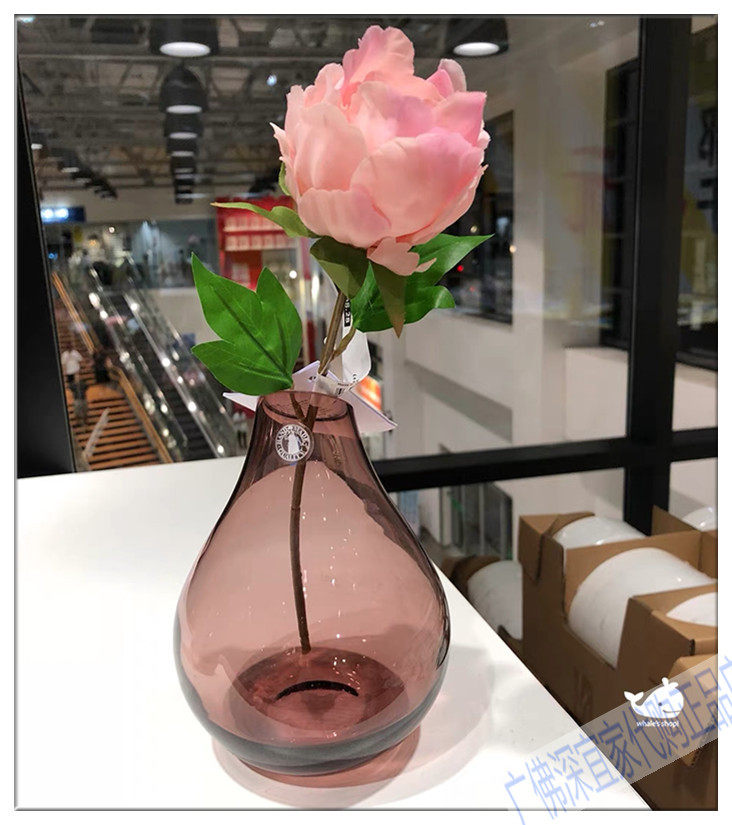 宜家ikea 桑里克花瓶粉红色透明玻璃装饰瓶现代简约家居摆饰包邮 依然宜家代购 淘优券