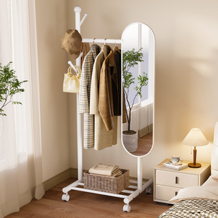 全身镜落地镜家用镜子穿衣镜可移动女生卧室一体衣帽架挂衣架穿衣