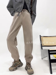 加绒加厚awhite卫裤女宽松休闲裤冬季新款阔腿裤长裤女学生