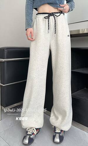 K989YIyidali卫裤女休闲直筒阔腿抽绳松紧腰awhite彩色腰加绒加厚