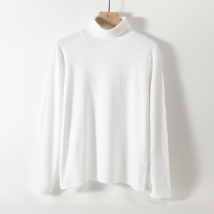 短款 上衣女秋冬内搭大码 T恤宽松大码 清外贸日单白色纯棉高领长袖