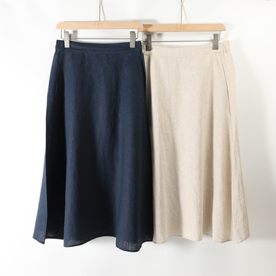 纯亚麻a字半身裙文艺松紧腰大码