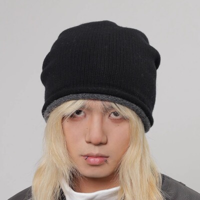 澳洲羊毛纯色包边条纹针织堆堆帽