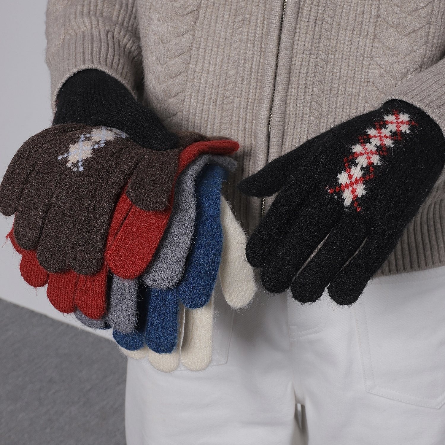 WORLDWIDE 复古费尔岛提花含羊毛手套冬季可触屏保暖防寒分指手套,服饰配件/皮带/帽子/围巾,手套,淘宝优惠券,粉丝福利购,淘宝优惠卷