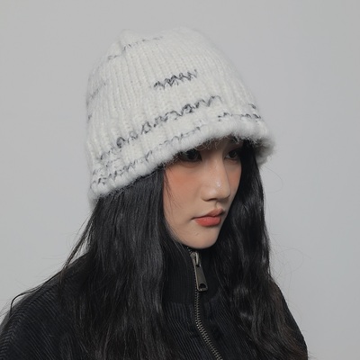 WORLDWIDE 秋冬复古混色粗针织渔夫帽大头围保暖护耳毛线帽盆帽潮