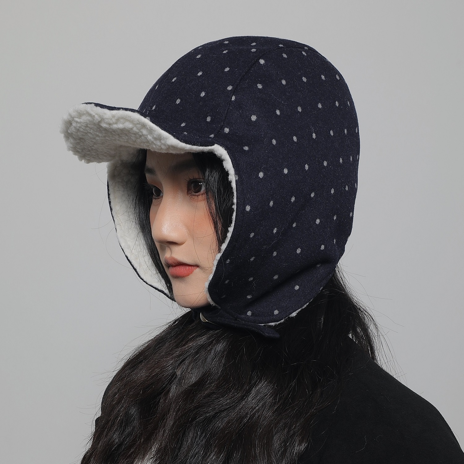 WORLDWIDE 冬季保暖波点羊羔毛雷锋帽加厚护耳滑雪骑行户外飞行帽