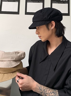 韩系复古大头围显脸小贝雷帽夏季云朵八角帽休闲百搭纯色画家帽潮