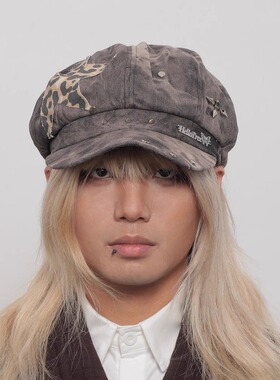 WORLDWIDE/小众水洗扎染y2k亚文化铆钉贝雷帽复古显脸小画家帽子
