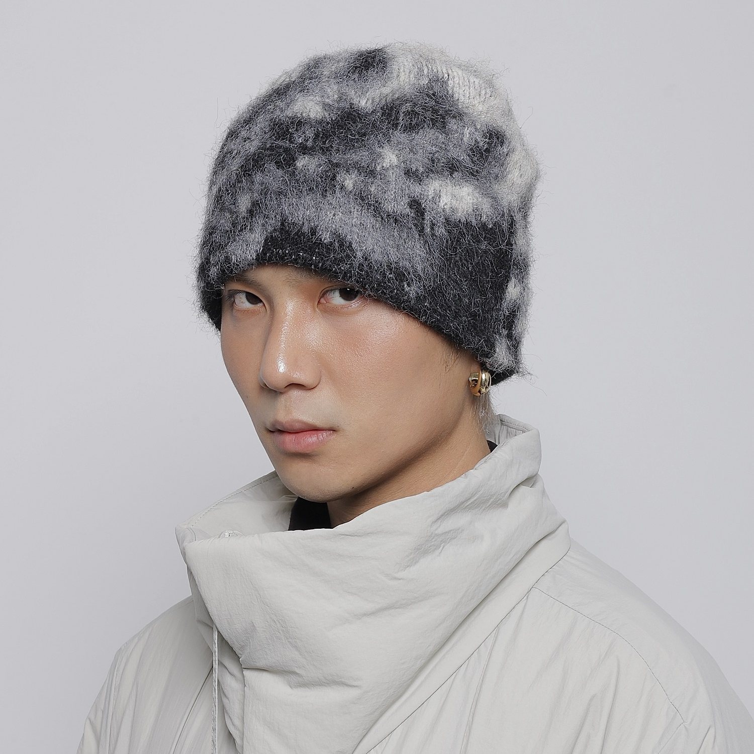 WORLDWIDE 日系复古扎染毛绒针织帽秋冬保暖大头围显脸小毛线帽潮