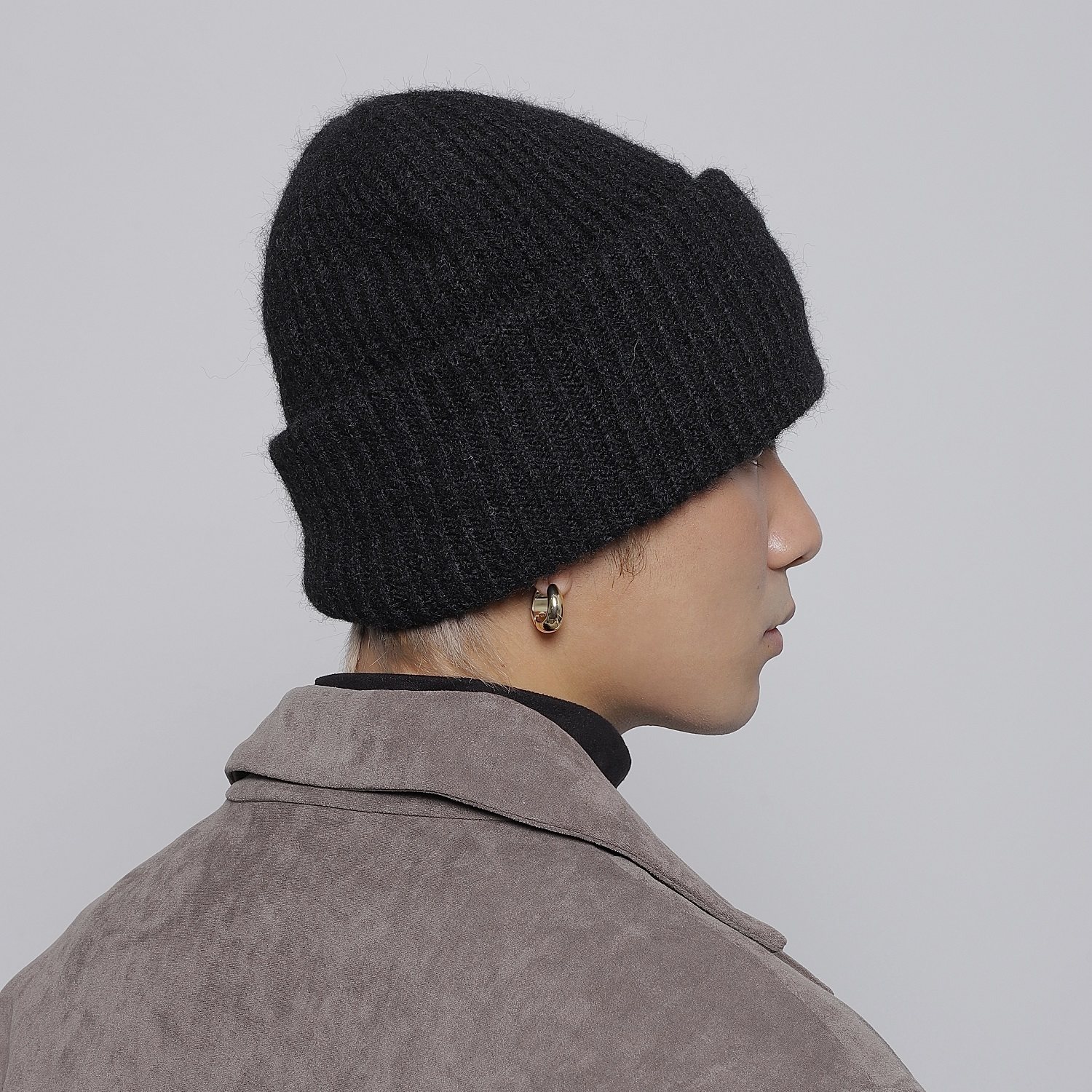 WORLDWIDE 大头围显脸小羊毛纯色针织帽加大宽松保暖护耳毛线帽潮