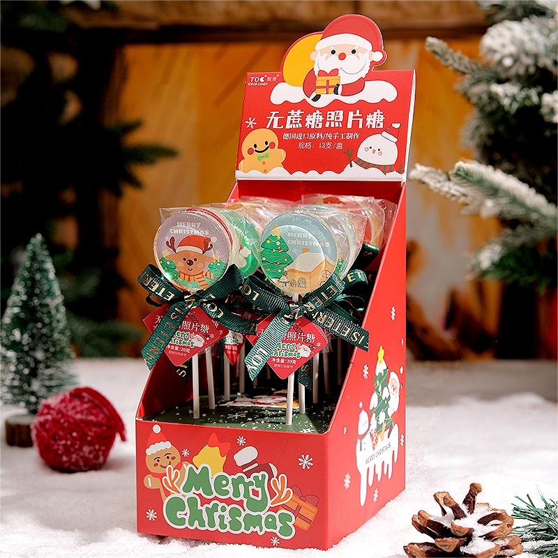 圣诞节创意无蔗糖棒棒糖果新年礼物盒装12支 儿童幼儿园分享包邮