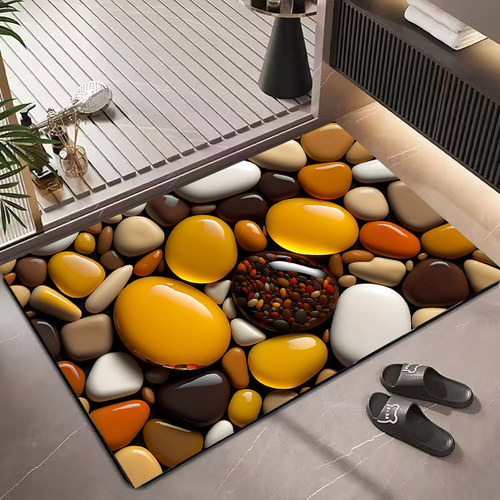 3D水晶石头硅藻泥地垫浴室卫生间吸水地垫多巴胺色系