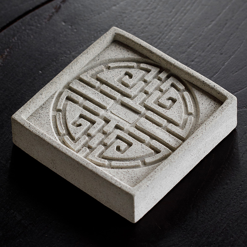 如意古陶可吸水粗陶壶承正方形