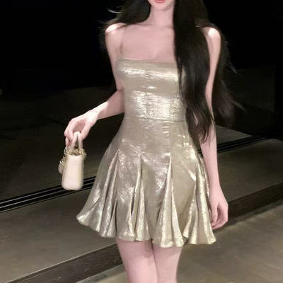 DF夏季高级感贝壳金珠连衣裙