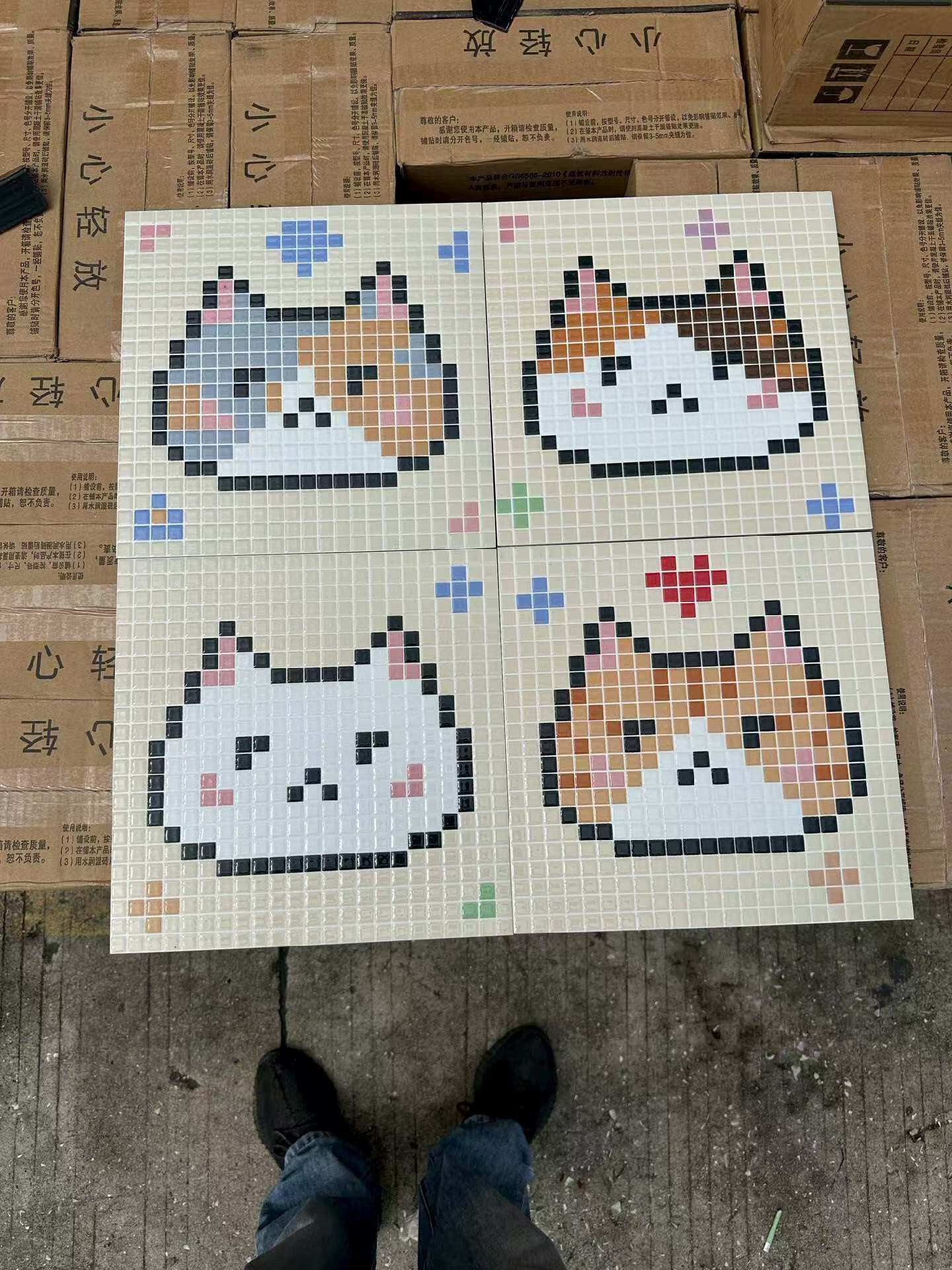 卫生间300x300猫咪花砖墙砖马赛克方格砖浴室厕所洗手间卡通瓷砖