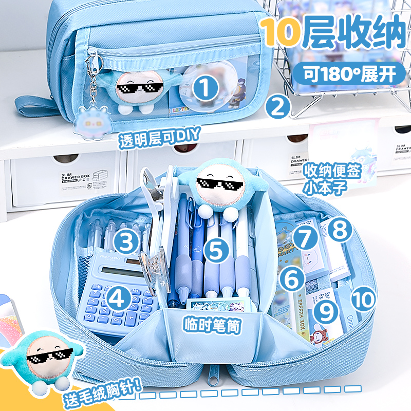 蛋仔派对笔袋男孩款2025新款大容量文具盒小学生高颜值铅笔盒蓝色