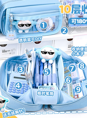 蛋仔派对笔袋男孩款2025新款大容量文具盒小学生高颜值铅笔盒蓝色