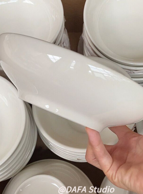 Tuxton奶呼呼系列宽口浅汤碗厚实韩式ins陶瓷8寸沙拉盘深盘菜盘